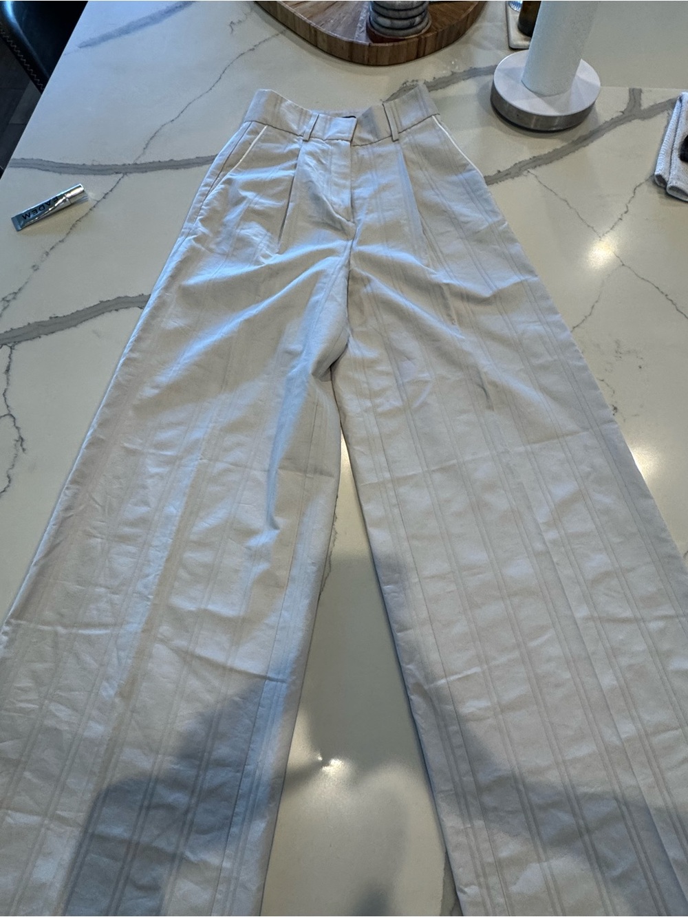 High-Waist Wide-Leg Trousers in Off-White